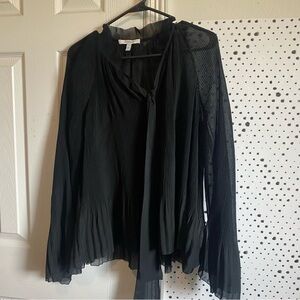 Derek Lam 10 Crosby Sheer Black Pleated Blouse Sz 8